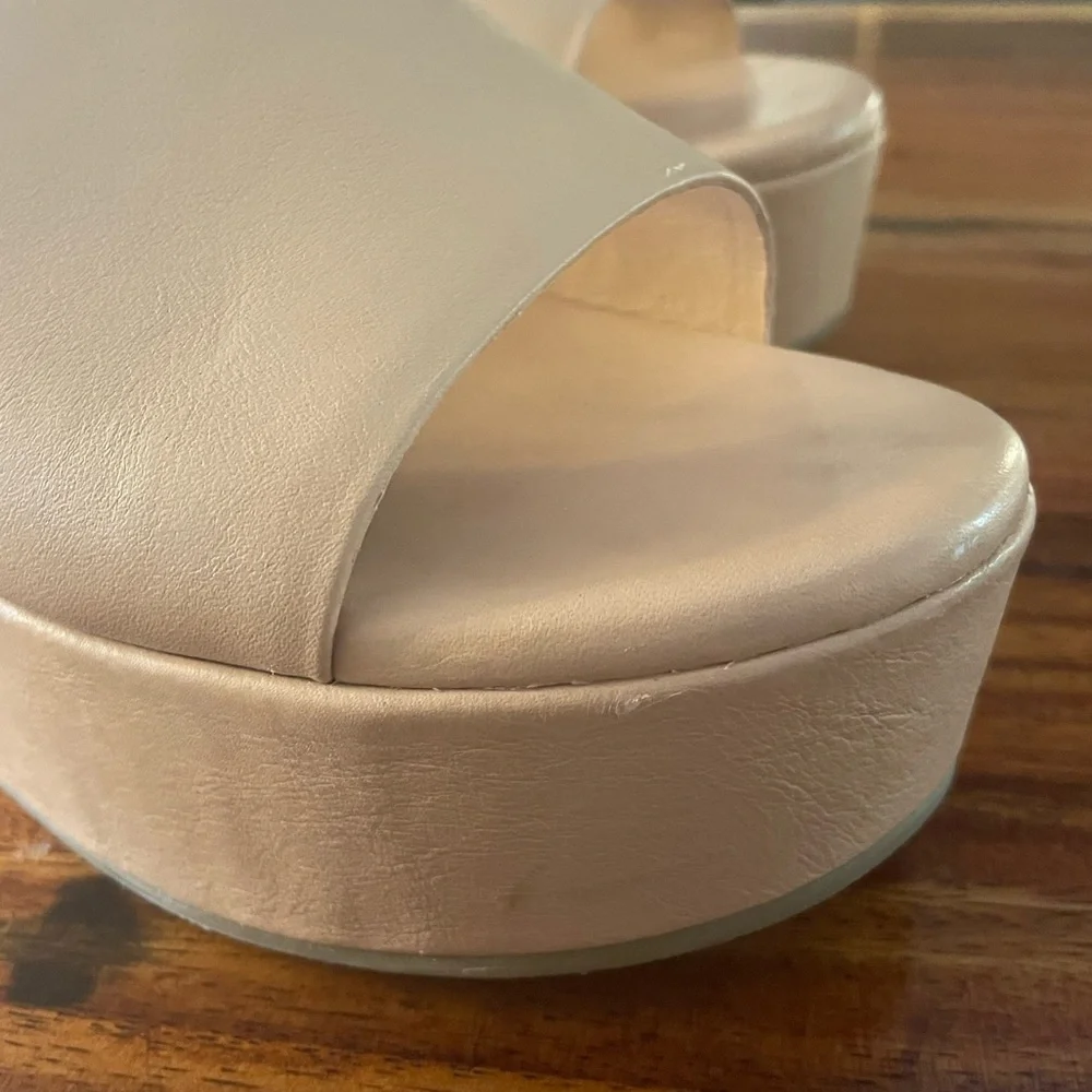 BEEK Prinia Platform Heeled Leather Sandals in Nude Tan | US Size 10